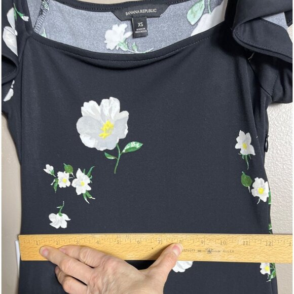 Banana Republic Dress A-line Midi Black Floral Jersey Feminine Comfy Womens XS - Picture 7 of 8